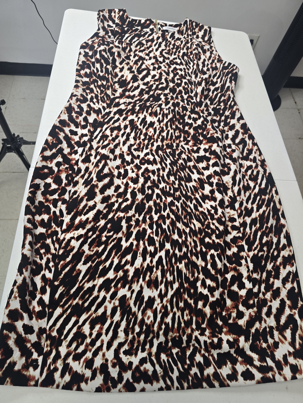 Calvin Klein Sleeveless A-Line Animal Print Skirt - Black & Brown